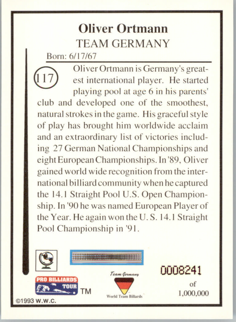 1993 World Wide Collectibles Pro Billiards Tour Cards - Picture 235 of 261
