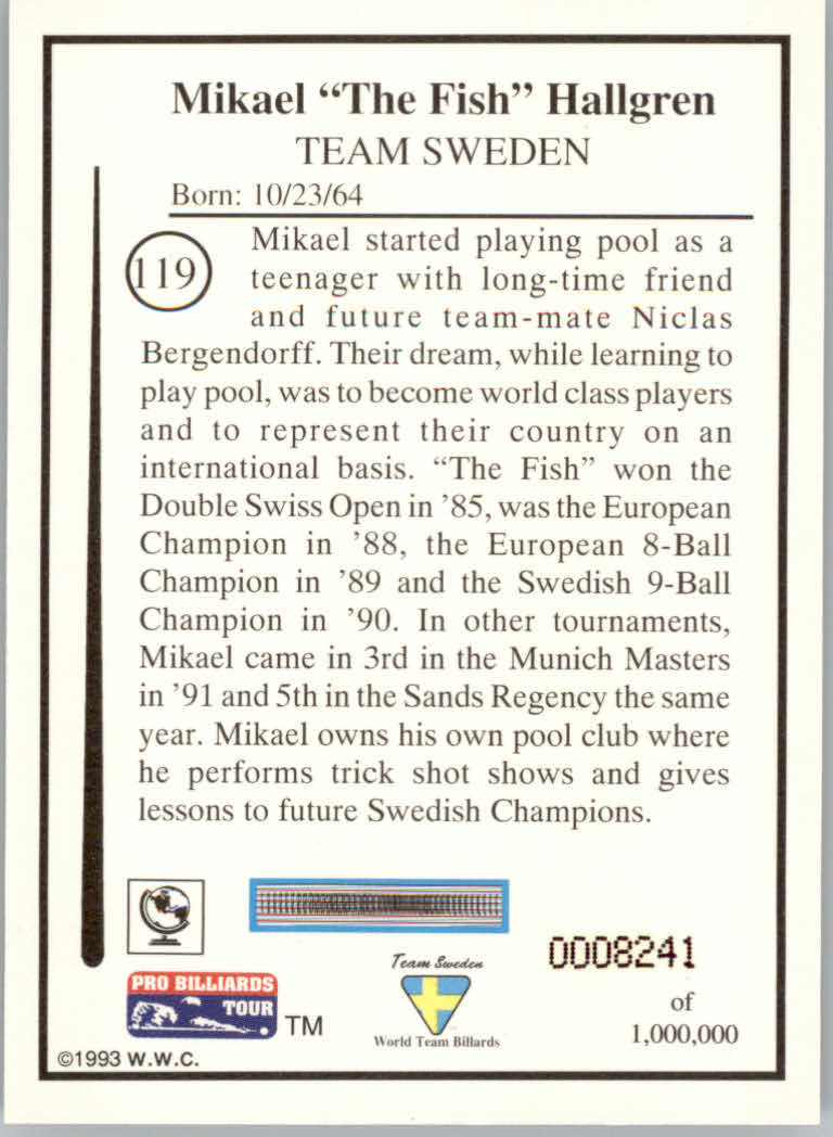 1993 World Wide Collectibles Pro Billiards Tour Cards - Picture 239 of 261