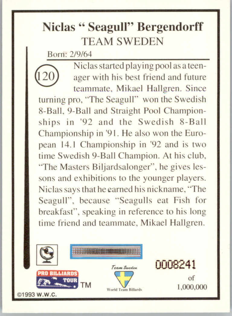 1993 World Wide Collectibles Pro Billiards Tour Cards - Picture 241 of 261
