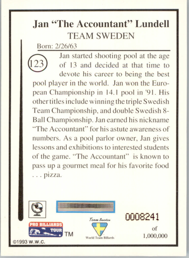 1993 World Wide Collectibles Pro Billiards Tour Cards - Picture 247 of 261