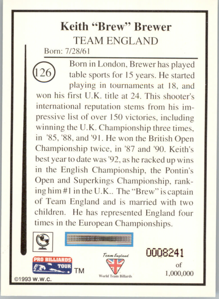 1993 World Wide Collectibles Pro Billiards Tour Cards - Picture 253 of 261