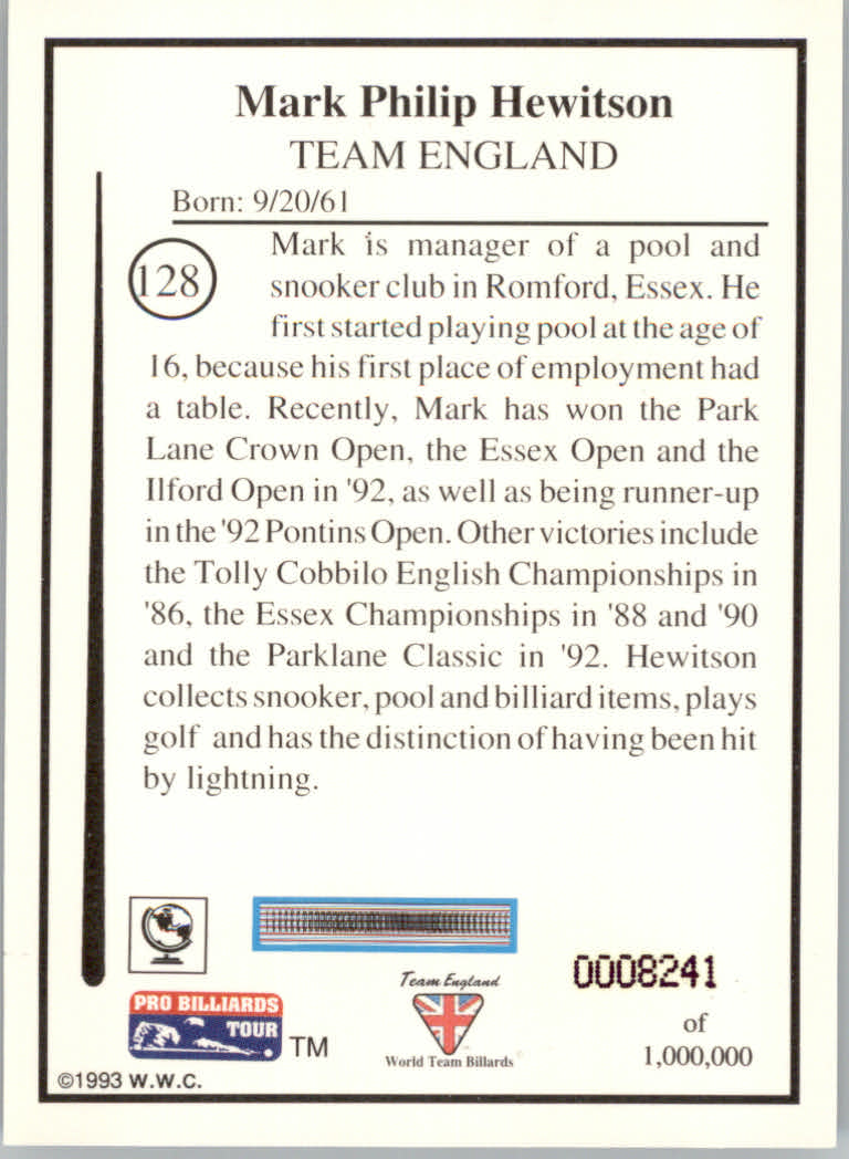 1993 World Wide Collectibles Pro Billiards Tour Cards - Picture 257 of 261