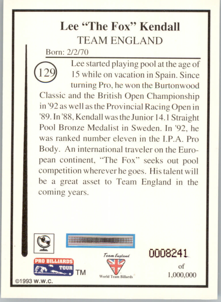 1993 World Wide Collectibles Pro Billiards Tour Cards - Picture 259 of 261