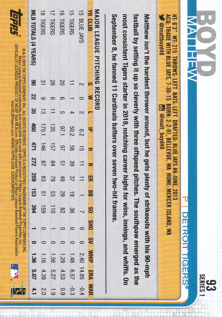 2019 Topps Series 1 Baseball Part 1 Main Set Cards #1 to #250 - Picture 175 of 475