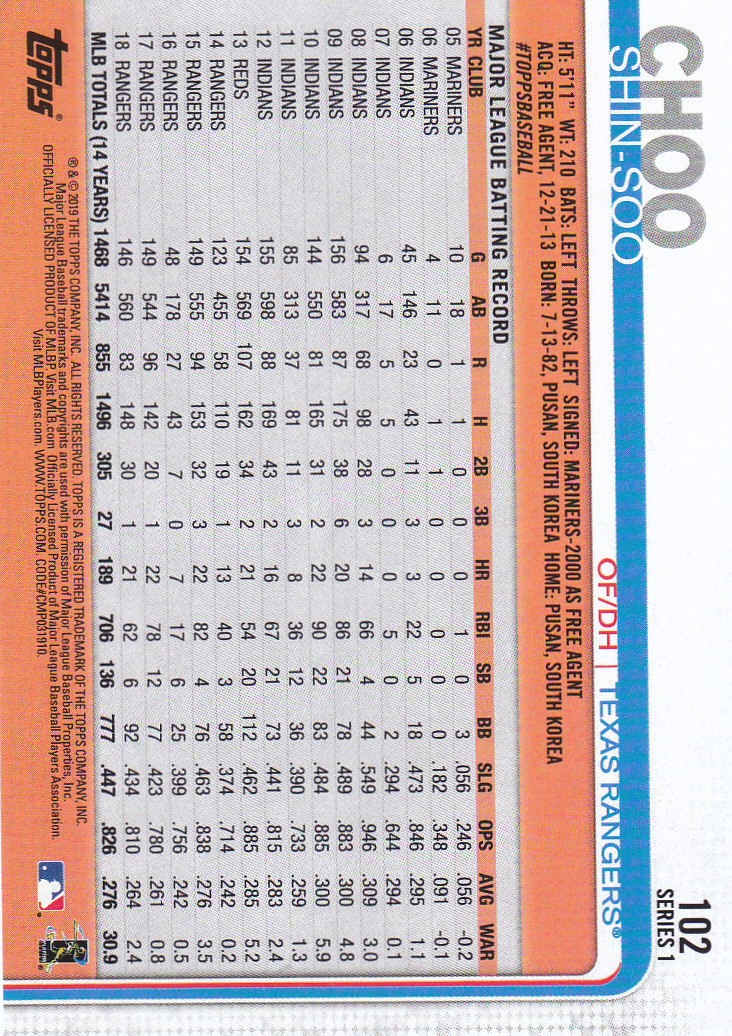 2019 Topps Series 1 Baseball Part 1 Main Set Cards #1 to #250 - Picture 191 of 475