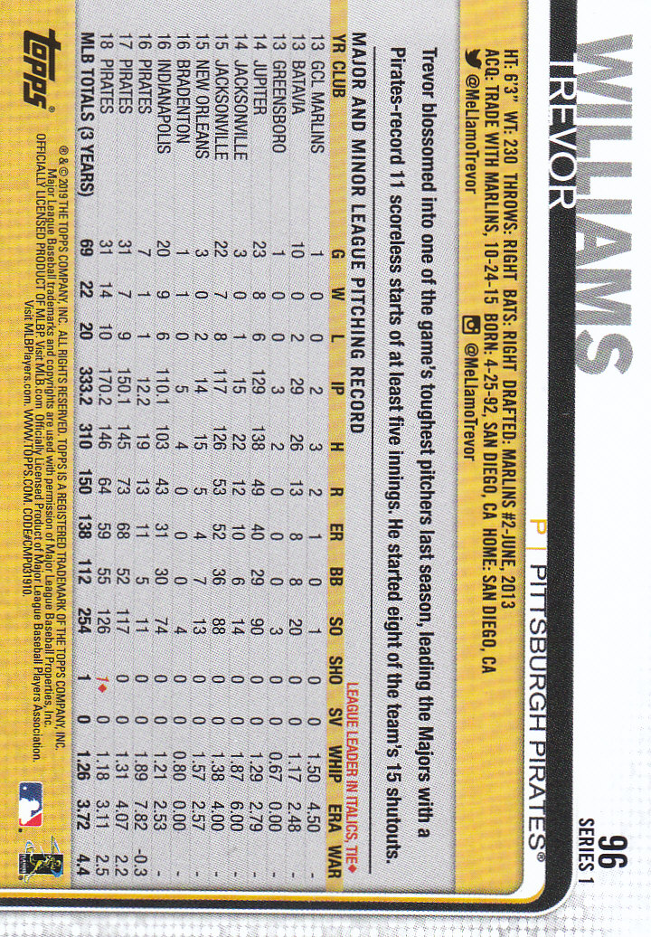 2019 Topps Series 1 Baseball Part 1 Main Set Cards #1 to #250 - Picture 179 of 475