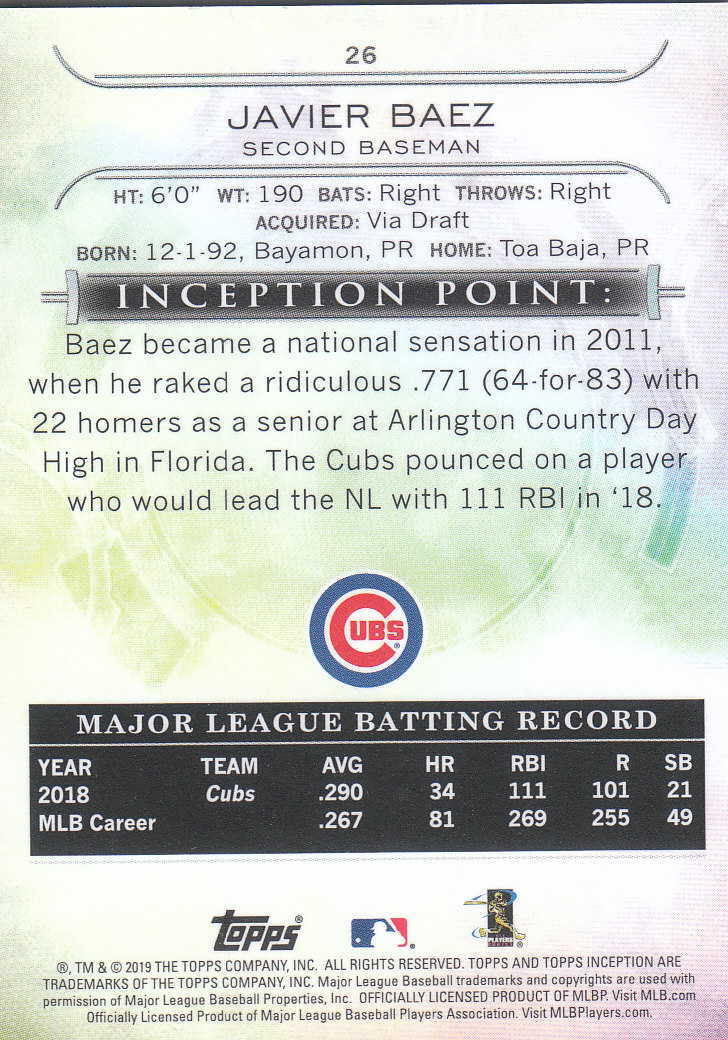 2019 Inception (Topps) Baseball - Bild 3 von 33