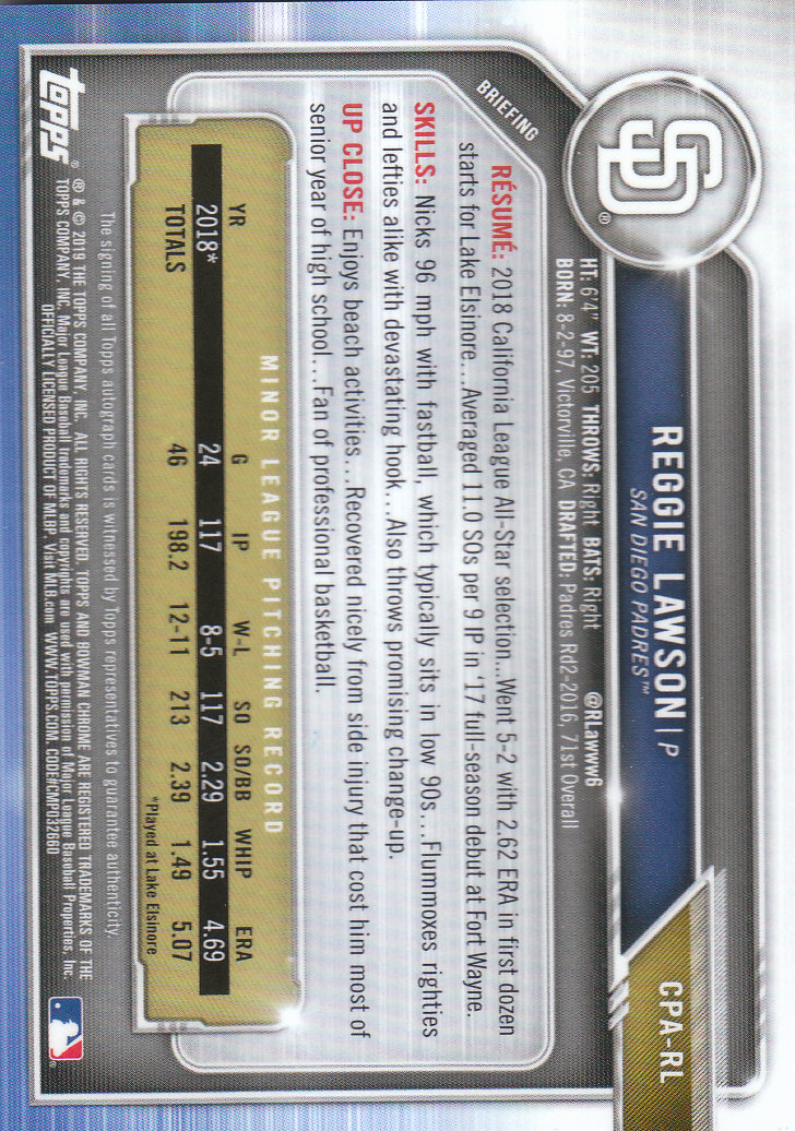 Tarjetas paralelas y inserciones de béisbol Bowman Chrome 2019 "Prospect Autographs" - Imagen 17 de 29