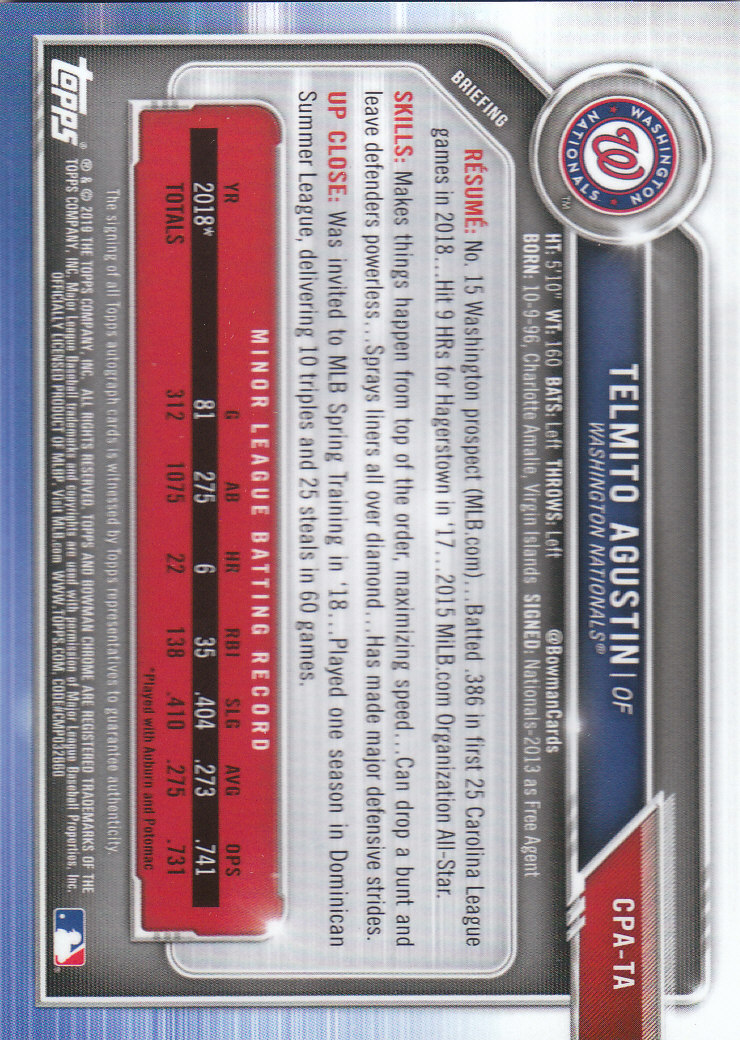 Tarjetas paralelas y inserciones de béisbol Bowman Chrome 2019 "Prospect Autographs" - Imagen 19 de 29