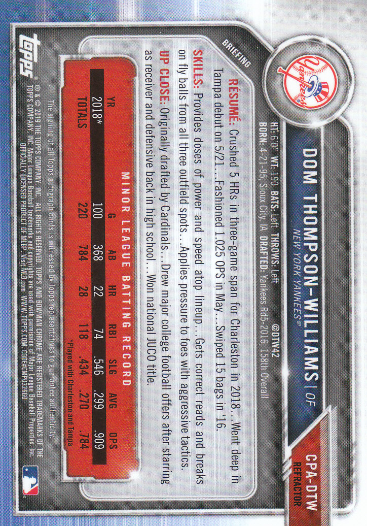 Tarjetas paralelas y inserciones de béisbol Bowman Chrome 2019 "Prospect Autographs" - Imagen 21 de 29