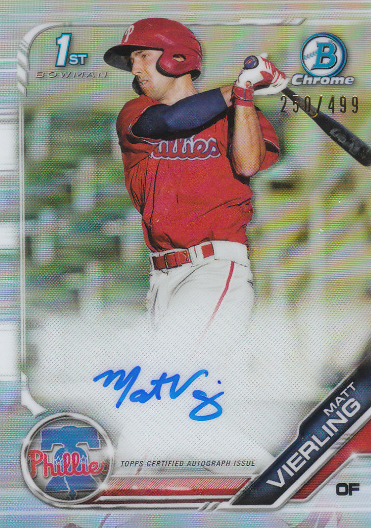 Tarjetas paralelas y inserciones de béisbol Bowman Chrome 2019 "Prospect Autographs" - Imagen 24 de 29