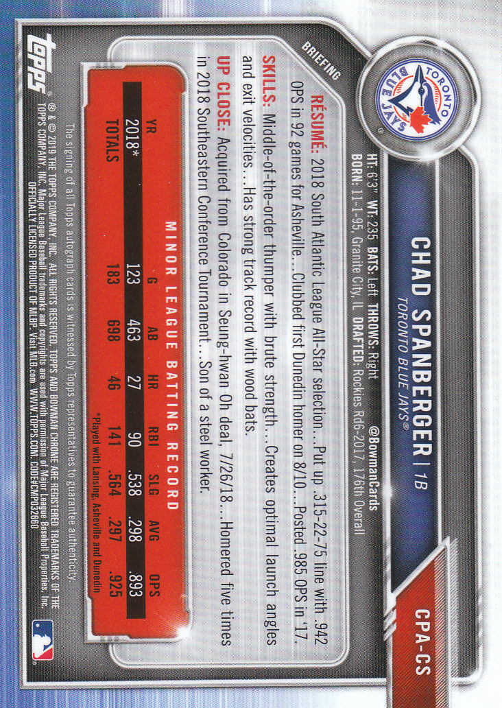 Tarjetas paralelas y inserciones de béisbol Bowman Chrome 2019 "Prospect Autographs" - Imagen 29 de 29