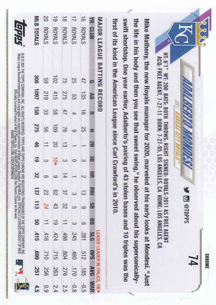 Tarjetas paralelas Topps 2021 cromadas de béisbol "refractores de prisma" - Imagen 55 de 137