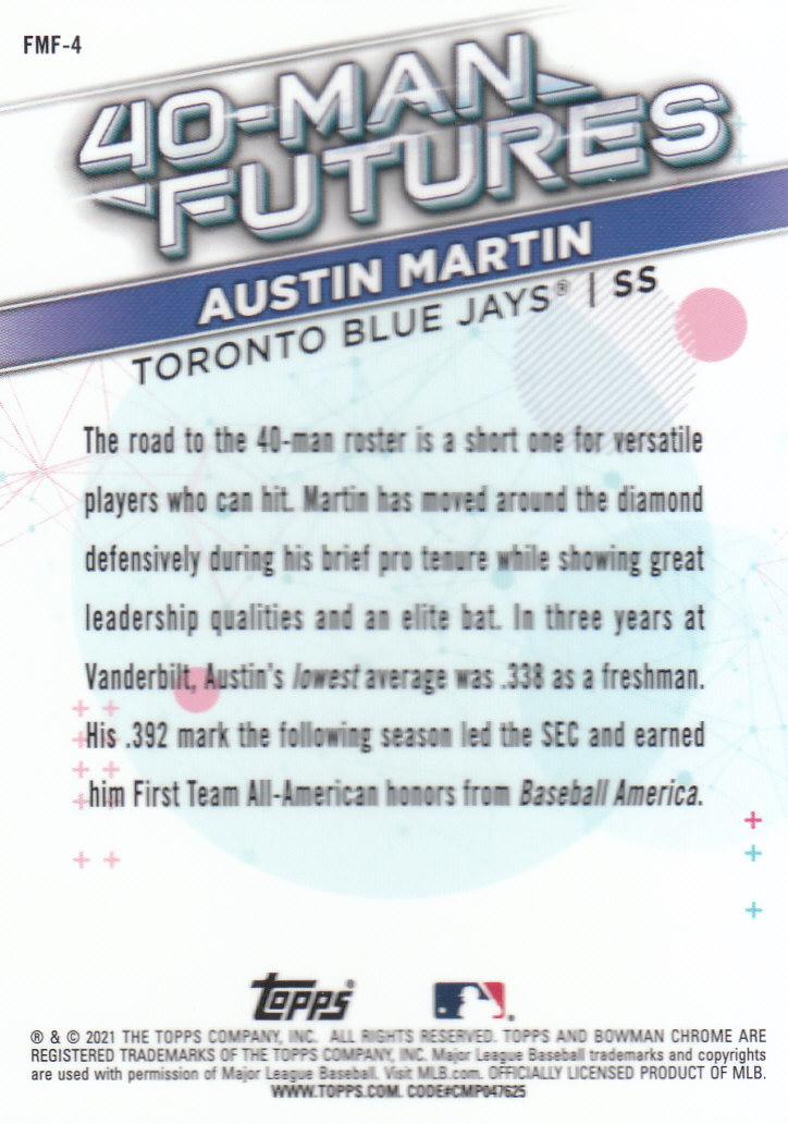 2021 Bowman Chrome Baseball "40-Man Futures Refractors" Insert Cards - Picture 9 of 51