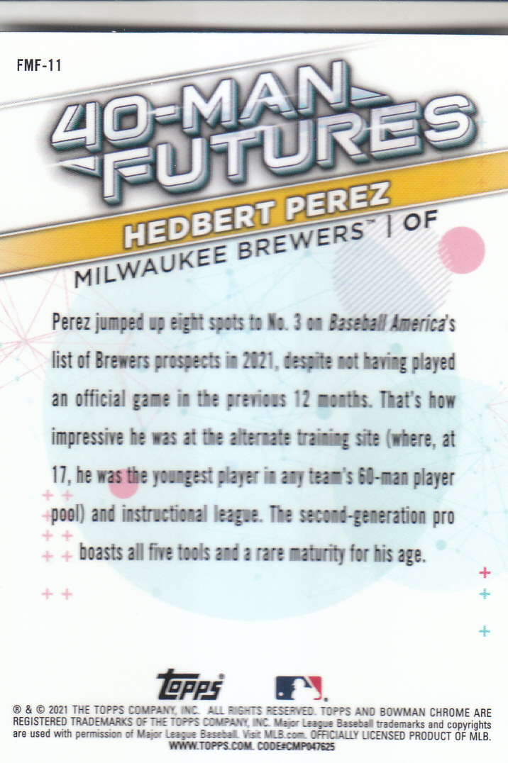 2021 Bowman Chrome Baseball "40-Man Futures Refractors" Insert Cards - Picture 23 of 51