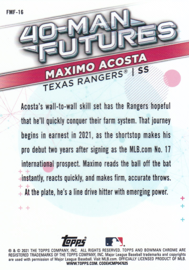 2021 Bowman Chrome Baseball "40-Man Futures Refractors" Insert Cards - Picture 31 of 51