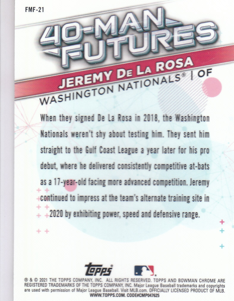 2021 Bowman Chrome Baseball "40-Man Futures Refractors" Insert Cards - Picture 41 of 51