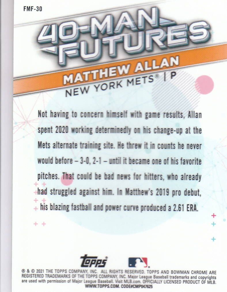 2021 Bowman Chrome Baseball "40-Man Futures Refractors" Insert Cards - Picture 51 of 51