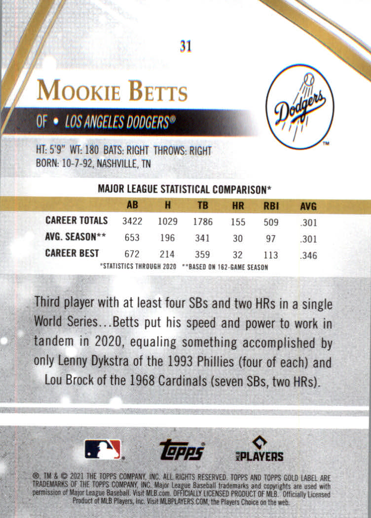 2021 Topps Gold Label Baseball "Class 1" Main Set Cards Rookies and Veterans - Picture 59 of 187