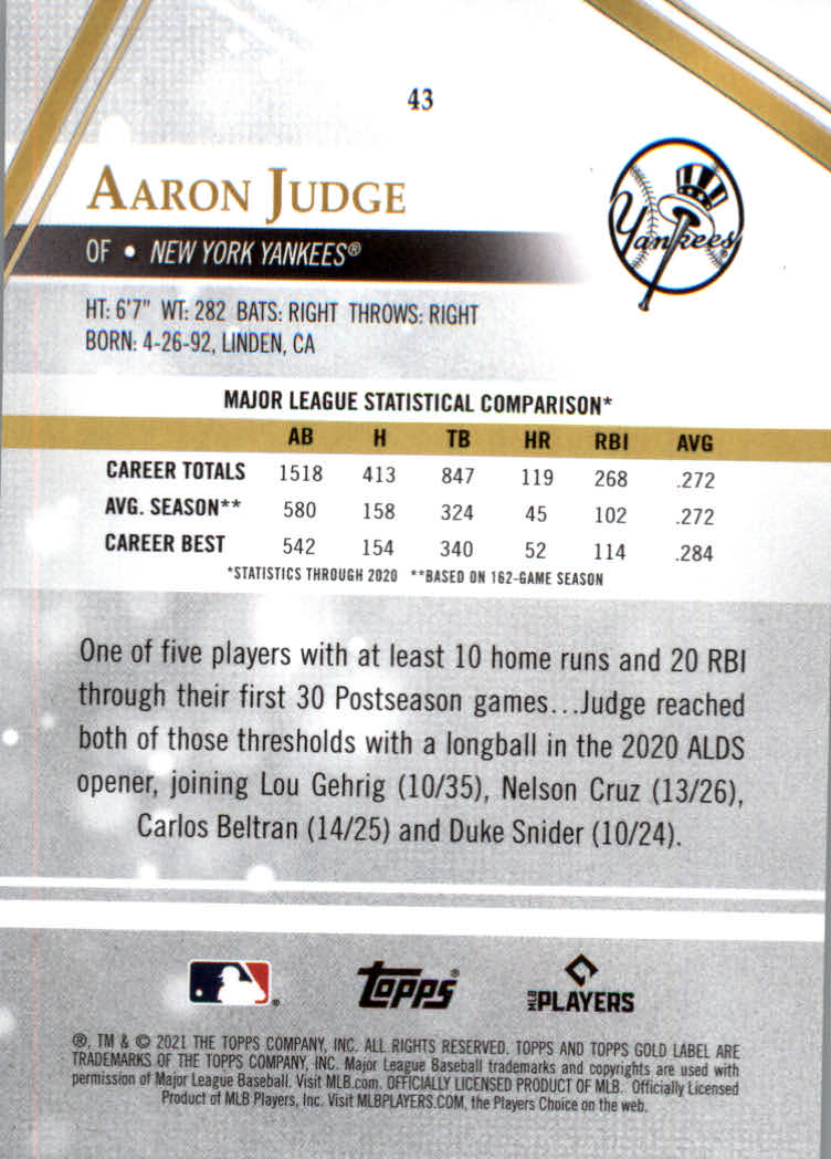 2021 Topps Gold Label Baseball "Class 1" Main Set Cards Rookies and Veterans - Picture 81 of 187