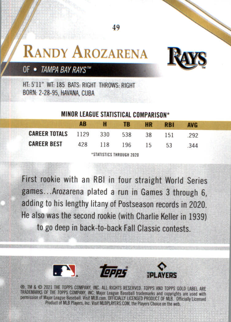2021 Topps Gold Label Baseball "Class 1" Main Set Cards Rookies and Veterans - Picture 91 of 187