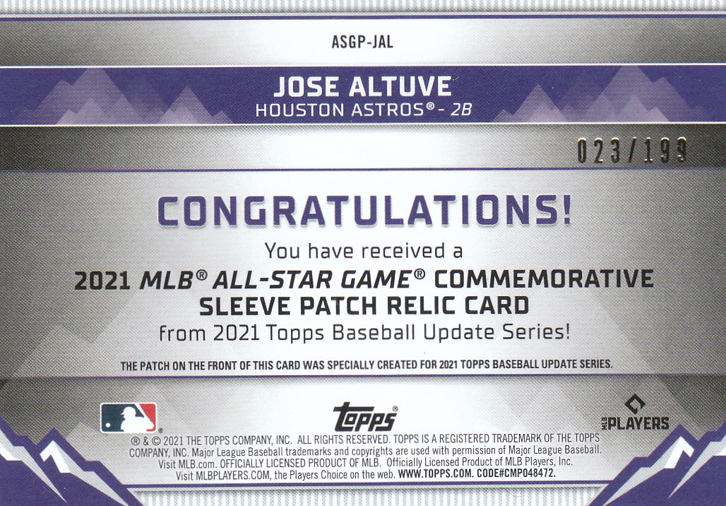 2021 Topps Update OZZIE ALBIES All Star Game Commemorative Patch Relic /199