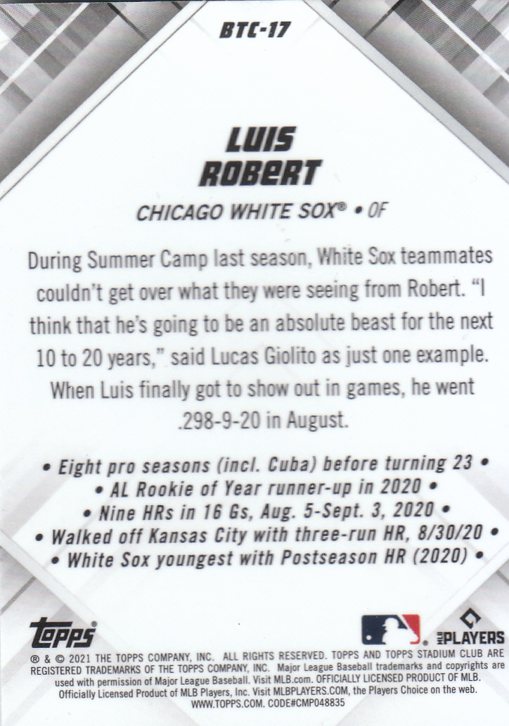 Tarjetas de béisbol ""Beam Team"" cromadas del Stadium Club 2021 insertadas, paralelas y automáticas - Imagen 29 de 51