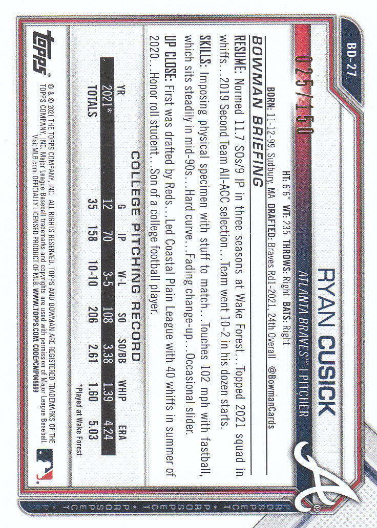 Tarjetas paralelas de béisbol Bowman Draft 2021 "papel de color" - Imagen 11 de 59