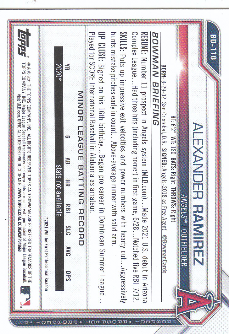 Tarjetas paralelas de béisbol Bowman Draft 2021 "papel de color" - Imagen 49 de 59
