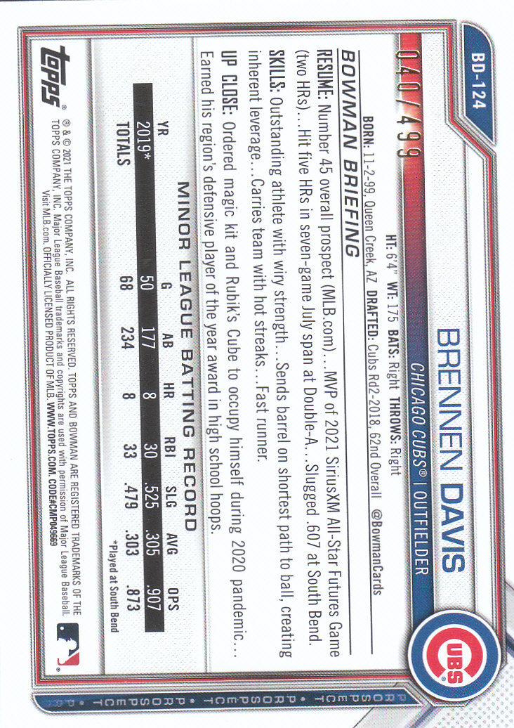 Tarjetas paralelas de béisbol Bowman Draft 2021 "papel de color" - Imagen 51 de 59