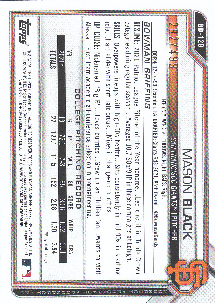 Tarjetas paralelas de béisbol Bowman Draft 2021 "papel de color" - Imagen 53 de 59