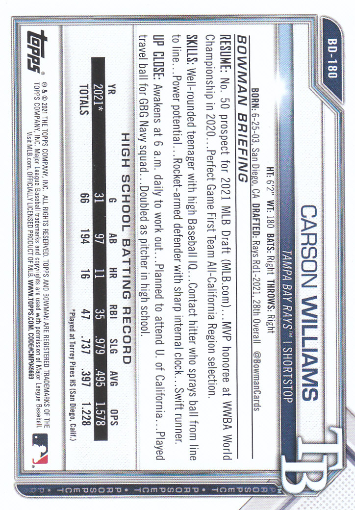 Tarjetas paralelas de béisbol Bowman Draft 2021 "papel de color" - Imagen 57 de 59