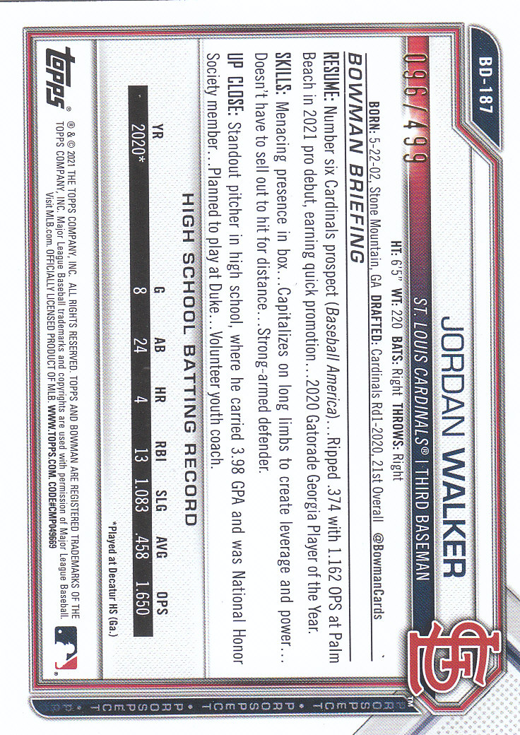 Tarjetas paralelas de béisbol Bowman Draft 2021 "papel de color" - Imagen 59 de 59