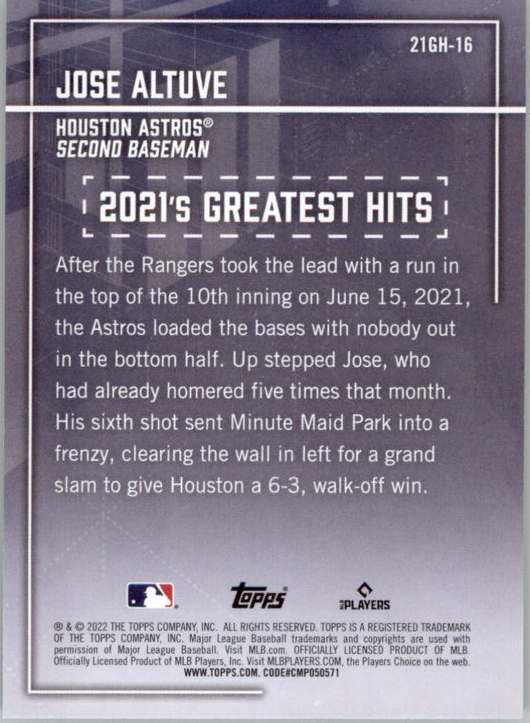 2022 Topps Baseball "'21 Greatest Hits" Insert Cards - Picture 9 of 13