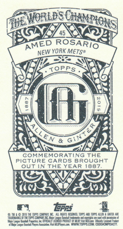 2019 Topps Allen and Ginter Baseball "Mini A and G Back" Parallel Cards - Picture 7 of 73
