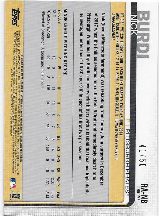 2019 Topps Chrom Baseball Teil 6 Relikt und Rookie Autogrammkarten - Bild 79 von 101