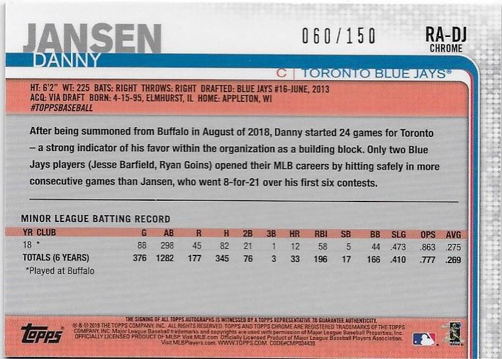 2019 Topps Chrom Baseball Teil 6 Relikt und Rookie Autogrammkarten - Bild 71 von 101