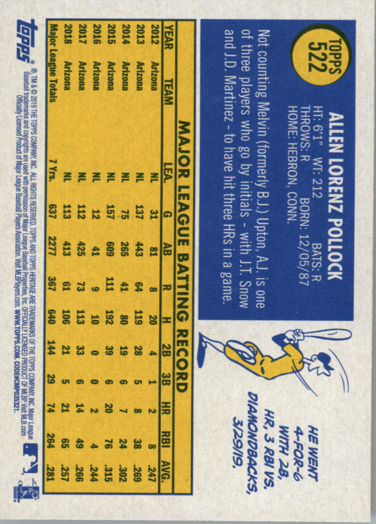 2019 Topps Heritage High Series Baseball Part 1 Main Set Cards #501 to #725 - Picture 37 of 431