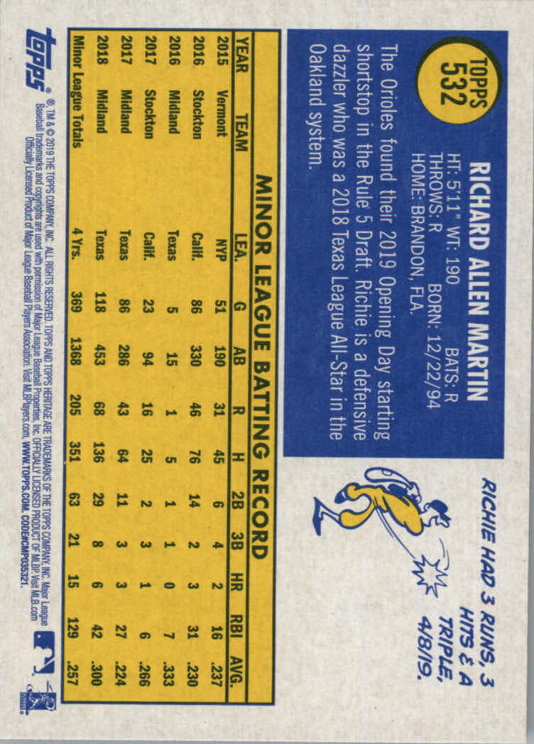 2019 Topps Heritage High Series Baseball Part 1 Main Set Cards #501 to #725 - Picture 55 of 431