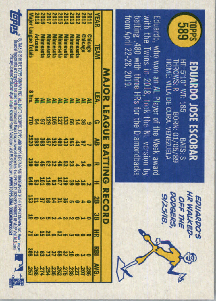 2019 Topps Heritage High Series Baseball Part 1 Main Set Cards #501 to #725 - Picture 167 of 431