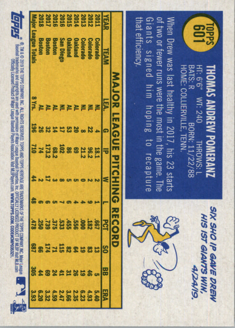 2019 Topps Heritage High Series Baseball Part 1 Main Set Cards #501 to #725 - Picture 191 of 431