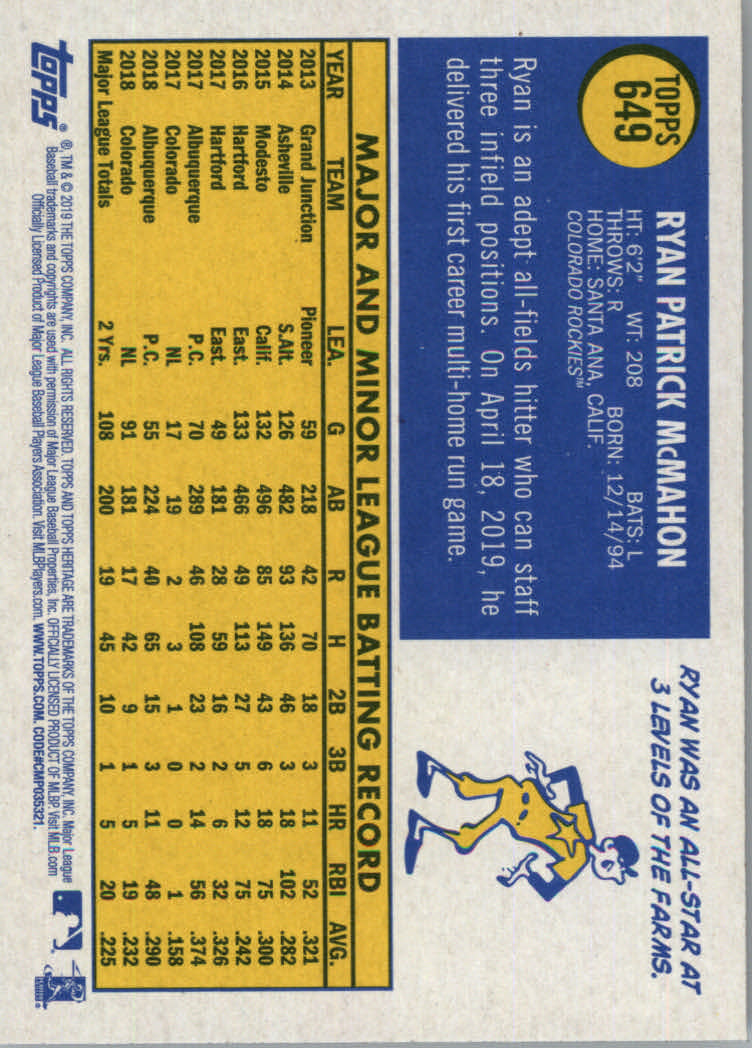 2019 Topps Heritage High Series Baseball Part 1 Main Set Cards #501 to #725 - Picture 287 of 431