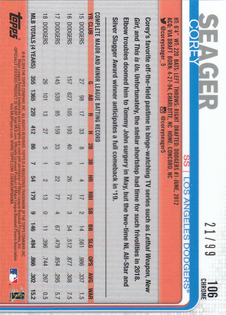 2019 Topps Chrome Baseball Part 4 Color Refractors and Variation Cards - Bild 25 von 75