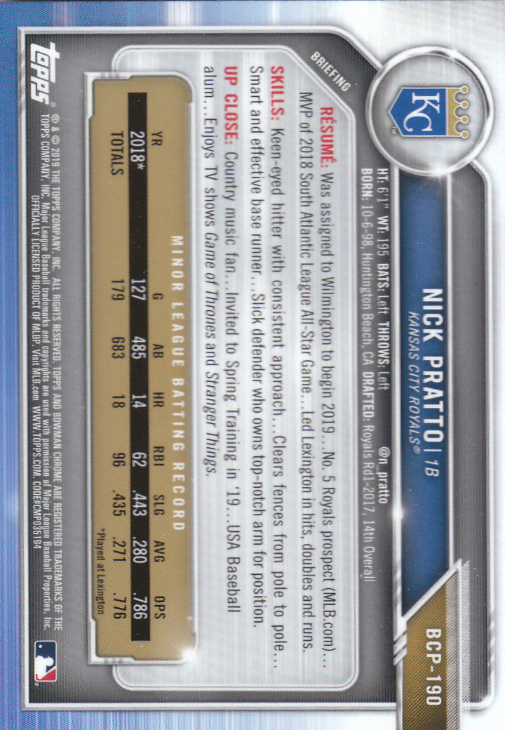 2019 Bowman Chrome Baseball "Prospects" Insert Cards #BCP1 to #BCP250 - Picture 281 of 353