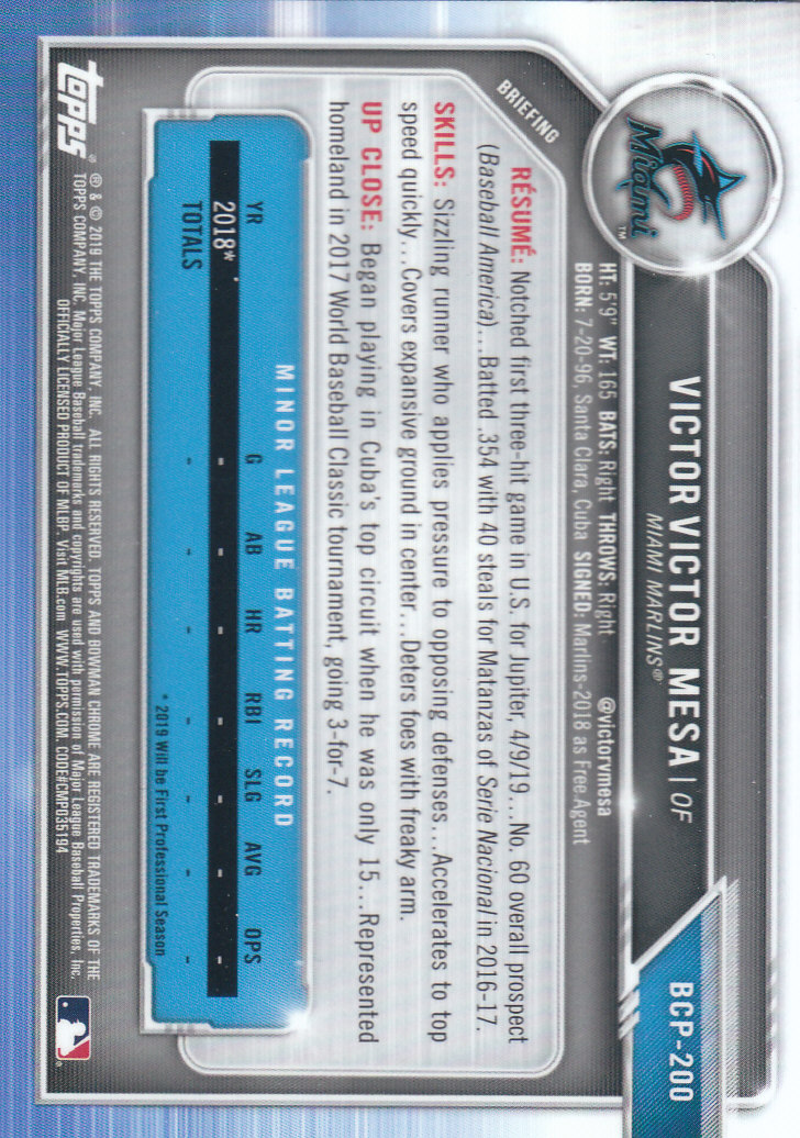 2019 Bowman Chrome Baseball "Prospects" Insert Cards #BCP1 to #BCP250 - Picture 299 of 353