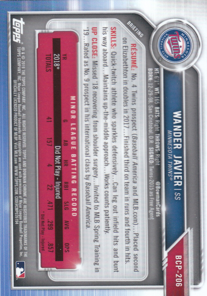 2019 Bowman Chrome Baseball "Prospects" Insert Cards #BCP1 to #BCP250 - Picture 305 of 353