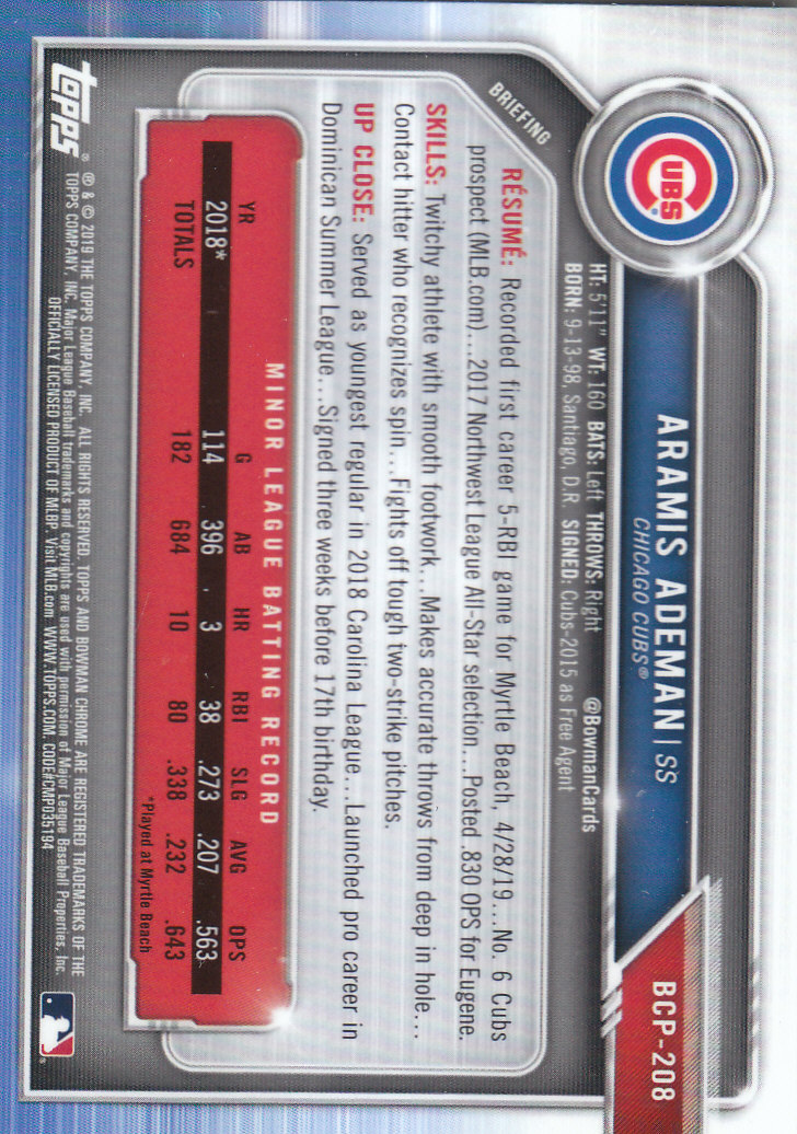 2019 Bowman Chrome Baseball "Prospects" Insert Cards #BCP1 to #BCP250 - Picture 309 of 353