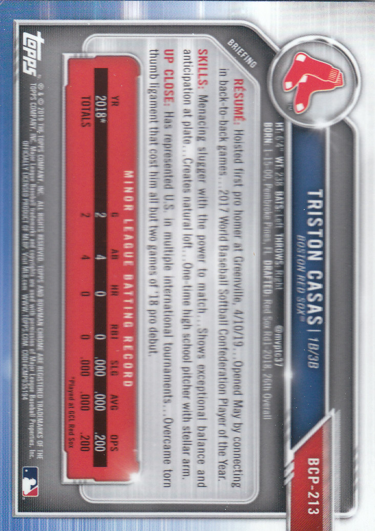 2019 Bowman Chrome Baseball "Prospects" Insert Cards #BCP1 to #BCP250 - Picture 315 of 353