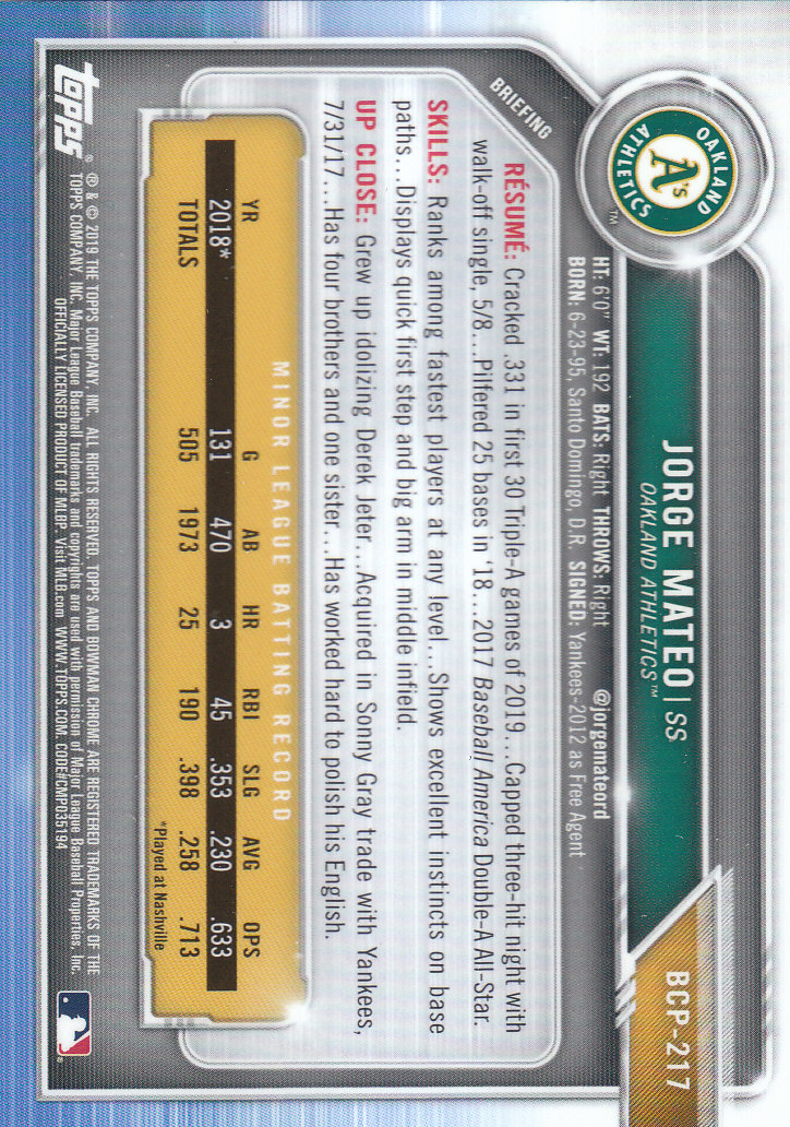 2019 Bowman Chrome Baseball "Prospects" Insert Cards #BCP1 to #BCP250 - Picture 319 of 353