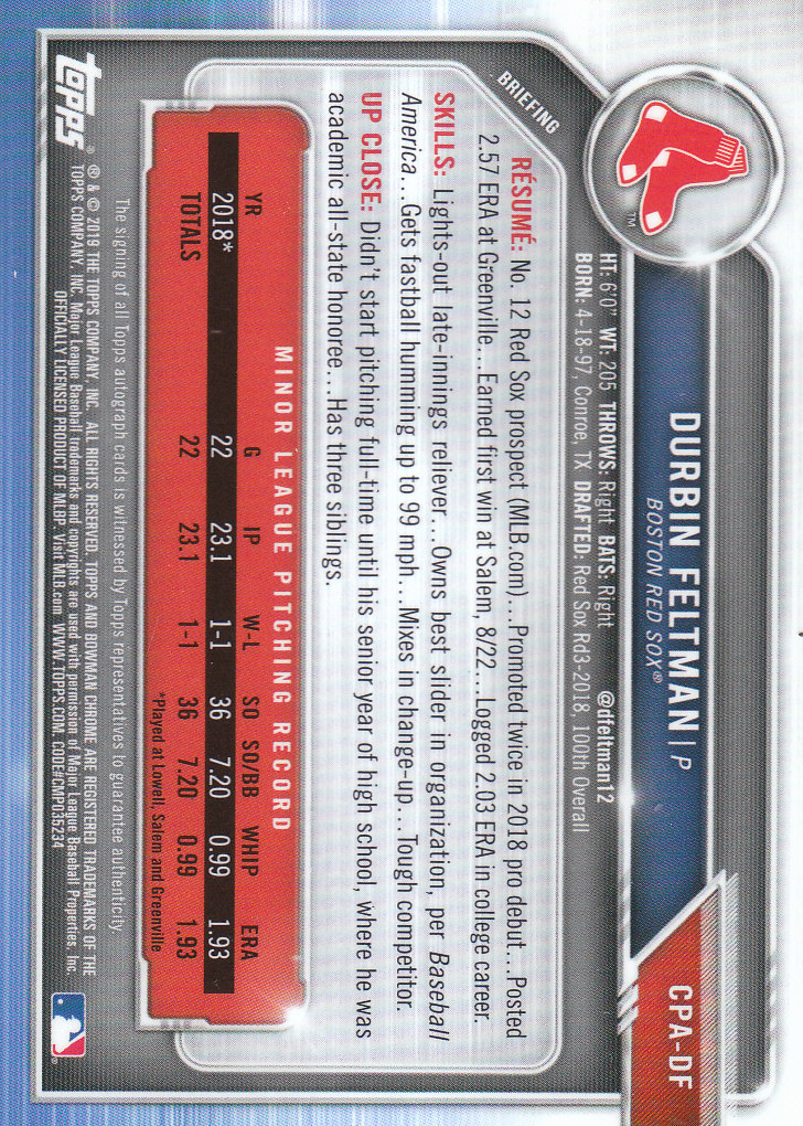 Tarjetas paralelas y inserciones de béisbol Bowman Chrome 2019 "Prospect Autographs" - Imagen 5 de 29